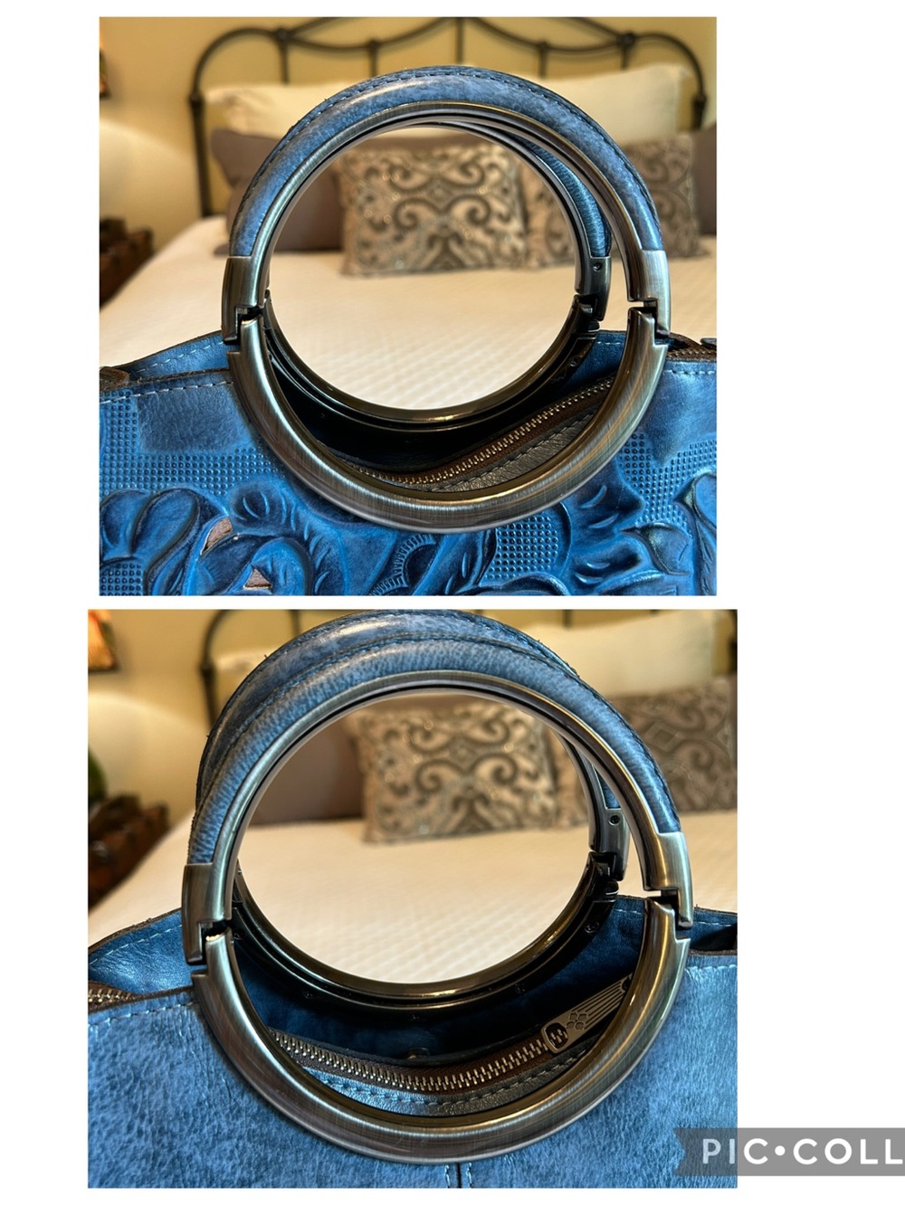 NWOT Patricia Nash Tooled Leather 10th Anniversary in Safflower Blue & Silver - Picture 7 of 13